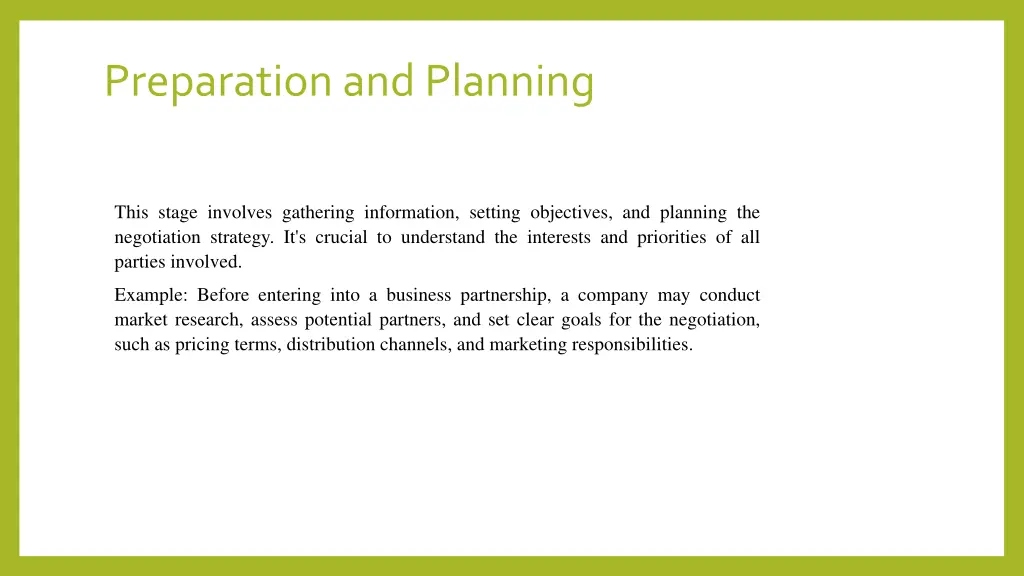 preparation and planning