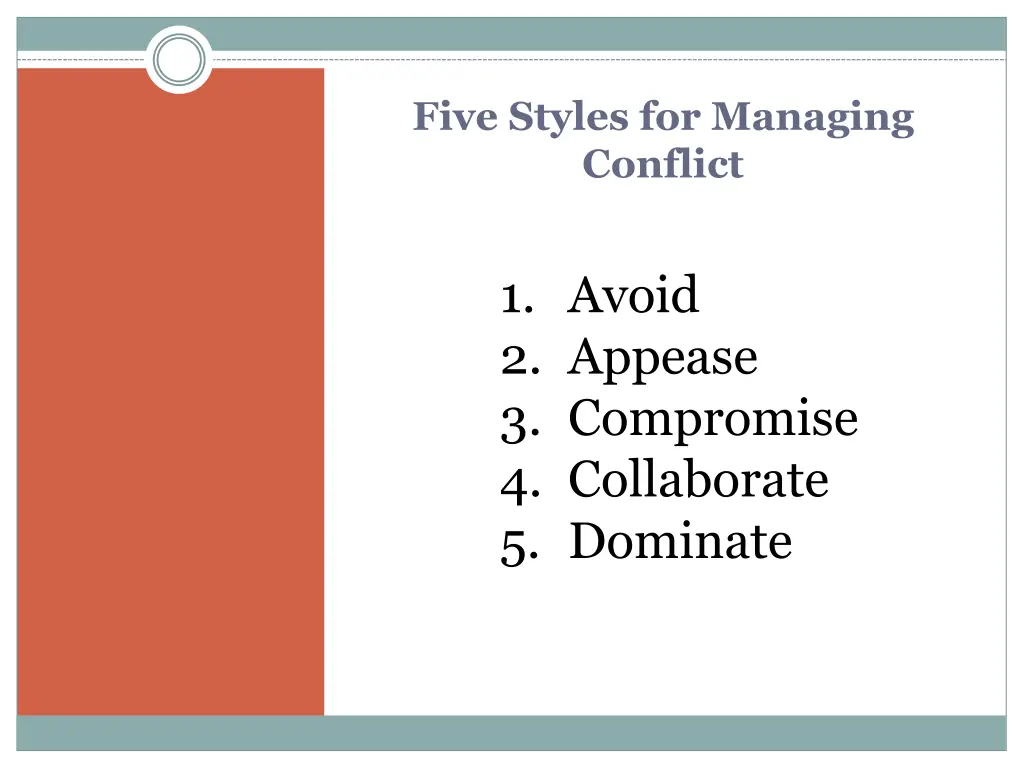 five styles for managing conflict
