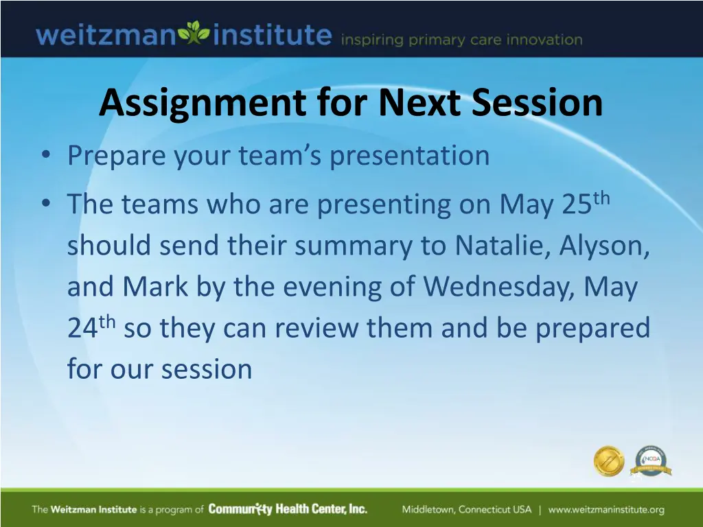 assignment for next session