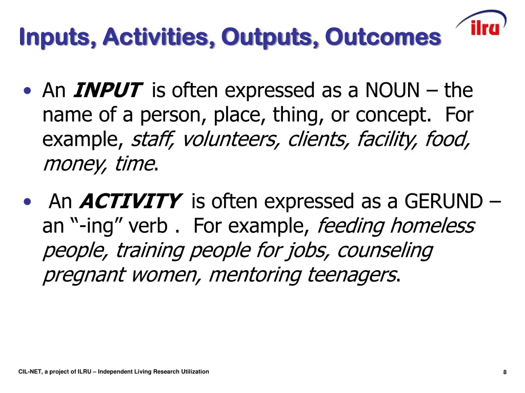 inputs activities outputs inputs activities