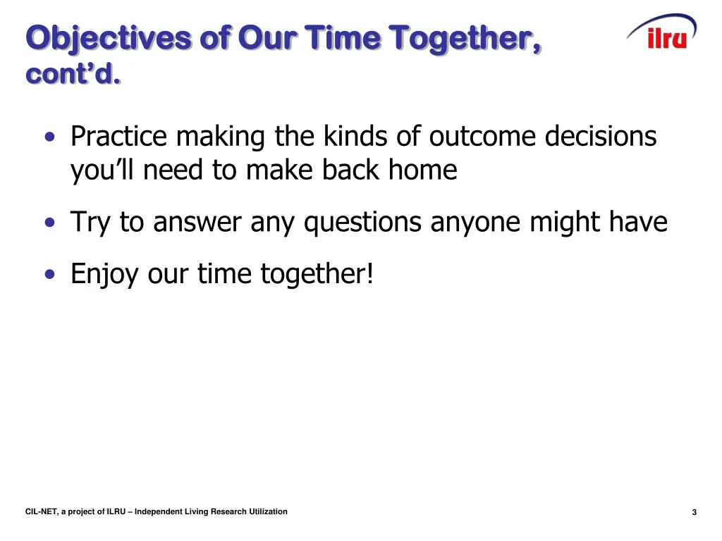 objectives of our time together objectives 1