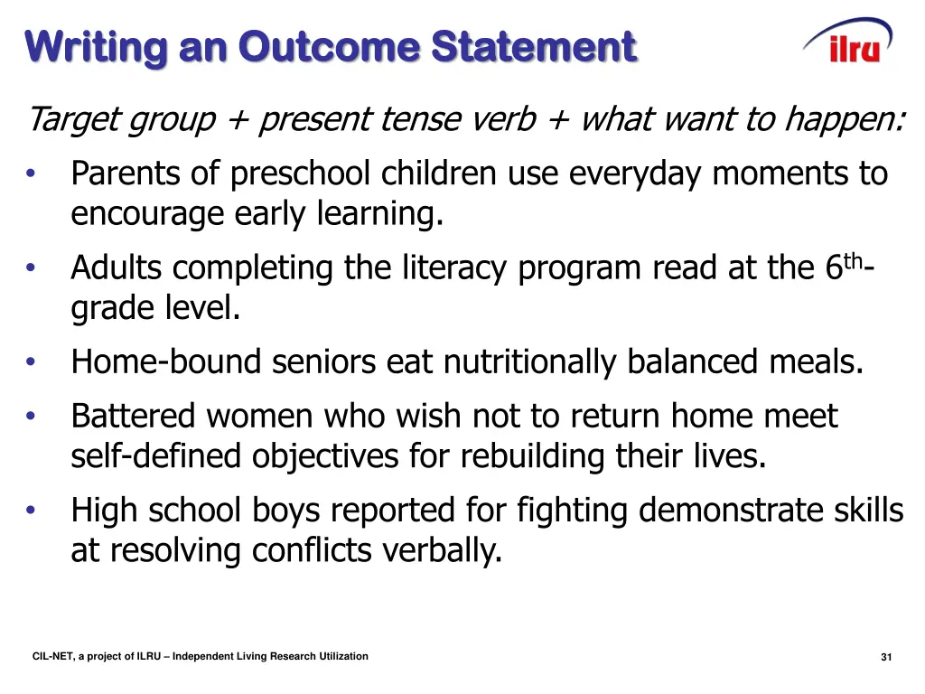 writing an outcome statement writing an outcome