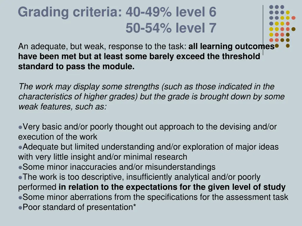 grading criteria 40 49 level 6 50 54 level 7