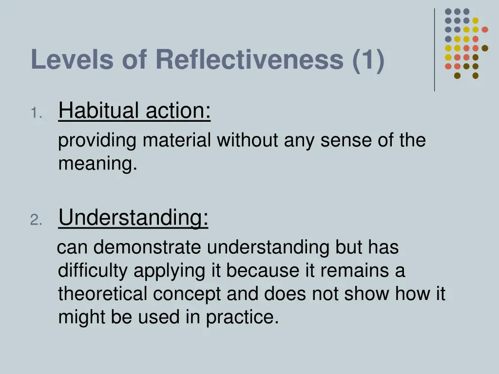 levels of reflectiveness 1