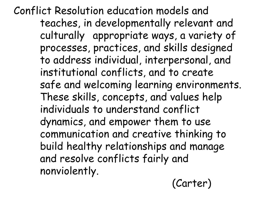 conflict resolution education models and teaches