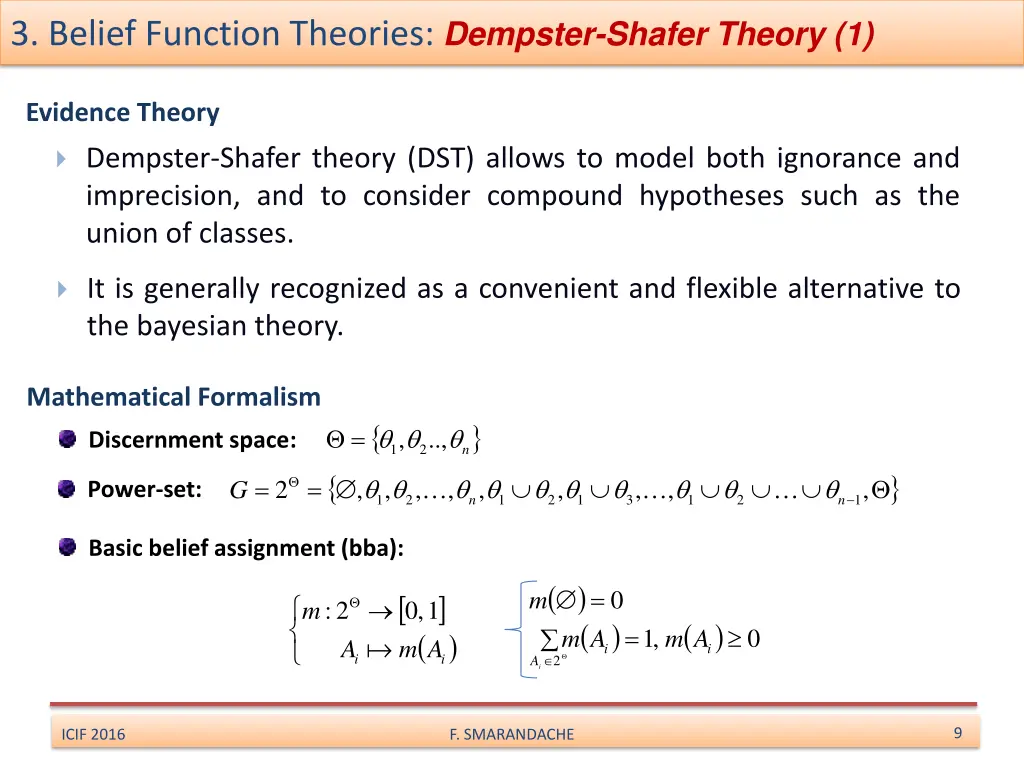 3 belief function theories dempster shafer theory