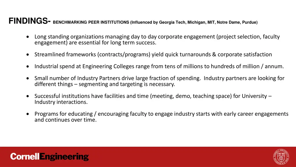 findings benchmarking peer institutions