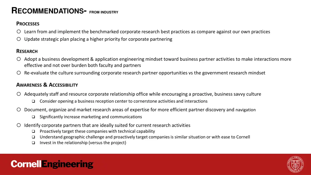 r ecommendations from industry