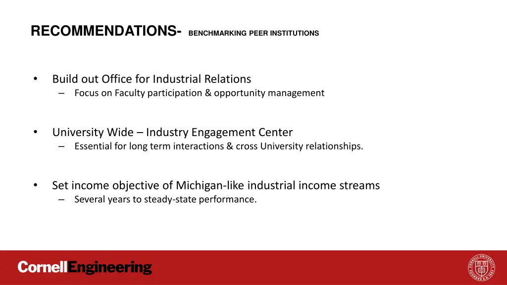 recommendations benchmarking peer institutions