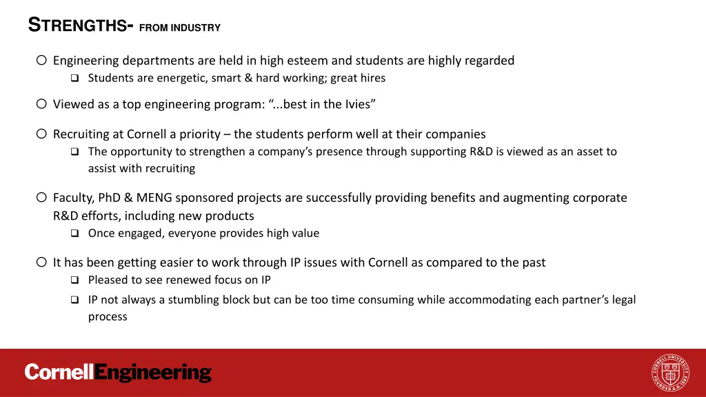 s trengths from industry o engineering