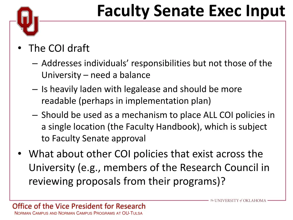 faculty senate exec input