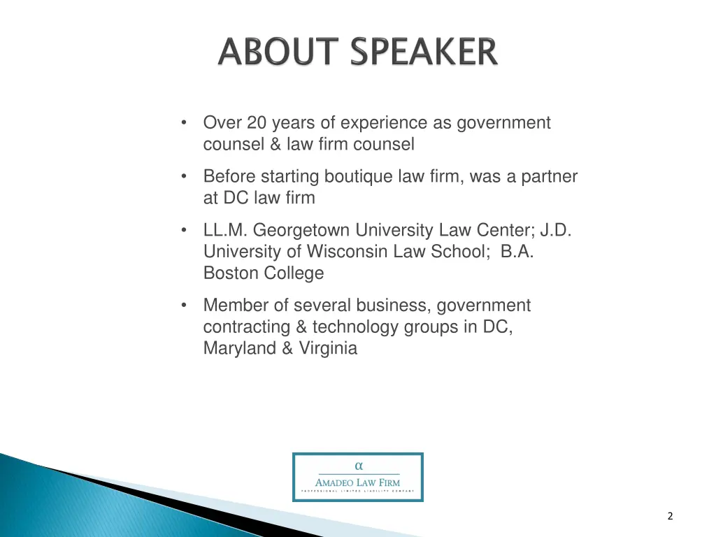over 20 years of experience as government counsel