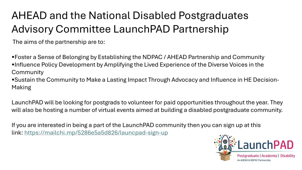 ahead and the national disabled postgraduates