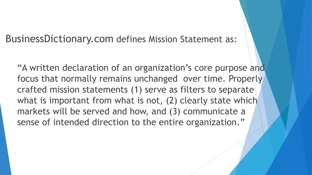 businessdictionary com defines mission statement