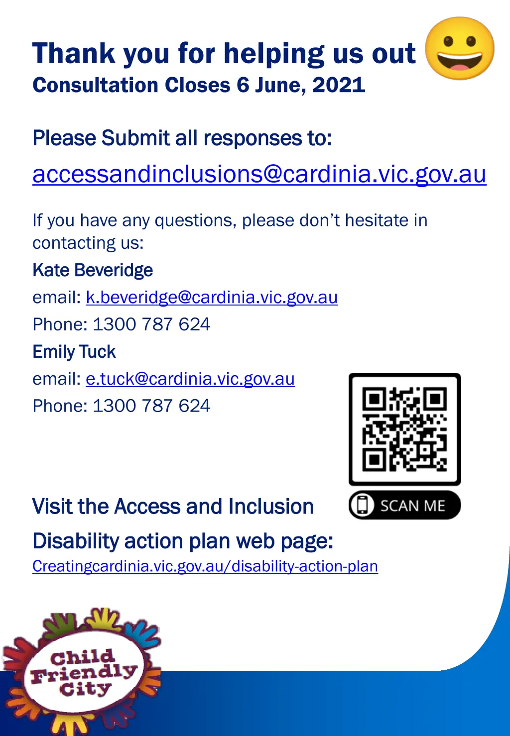 thank you for helping us out consultation closes