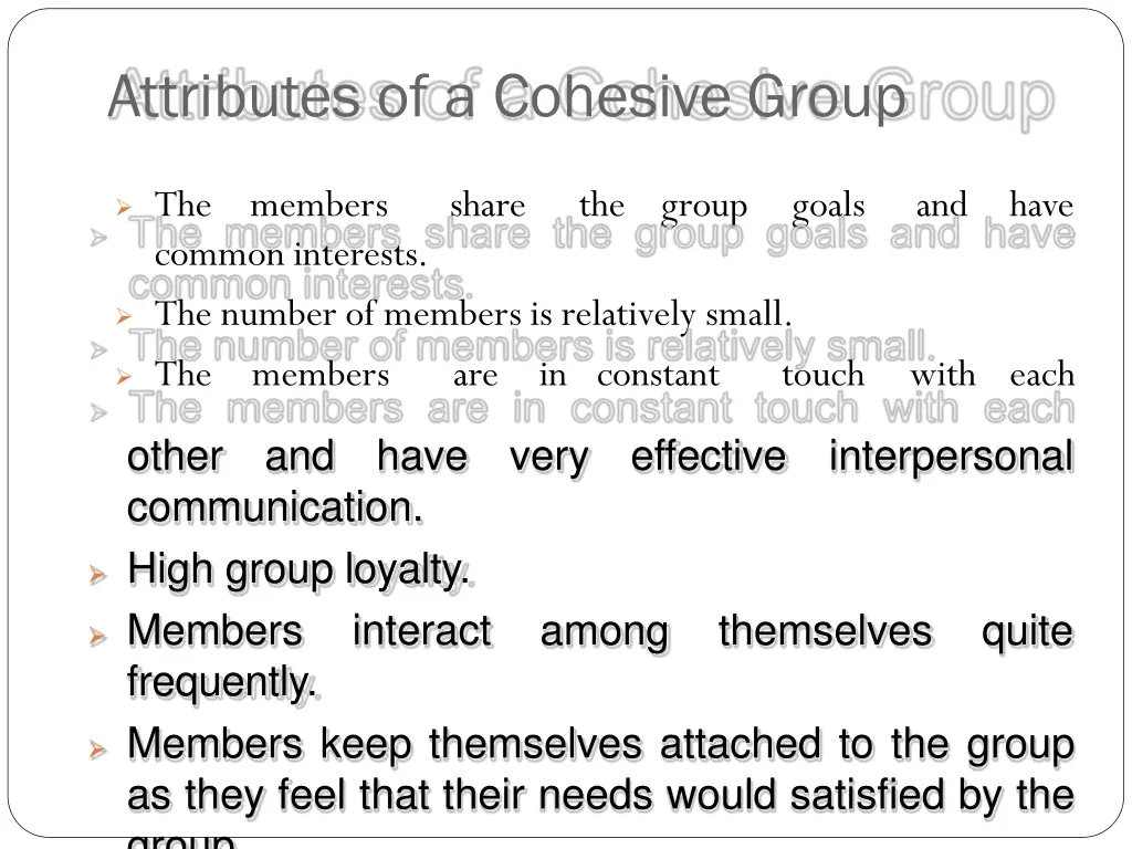 attributes of a cohesive group