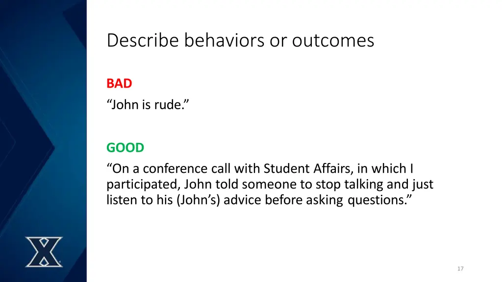 describe behaviors or outcomes