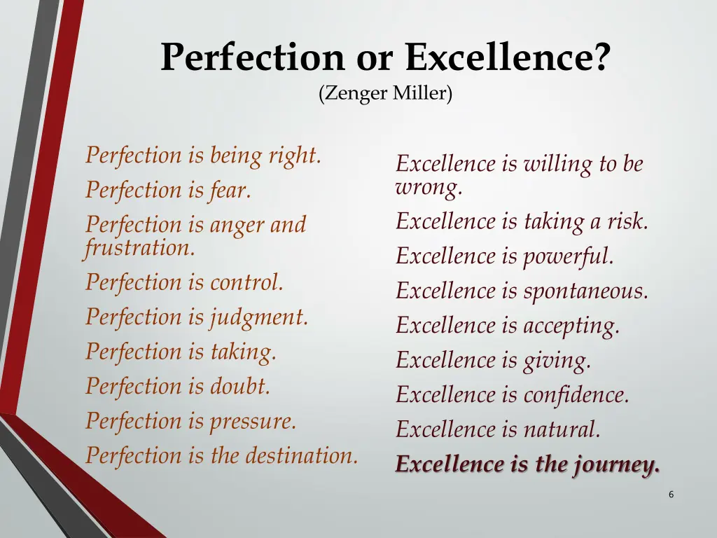perfection or excellence zenger miller
