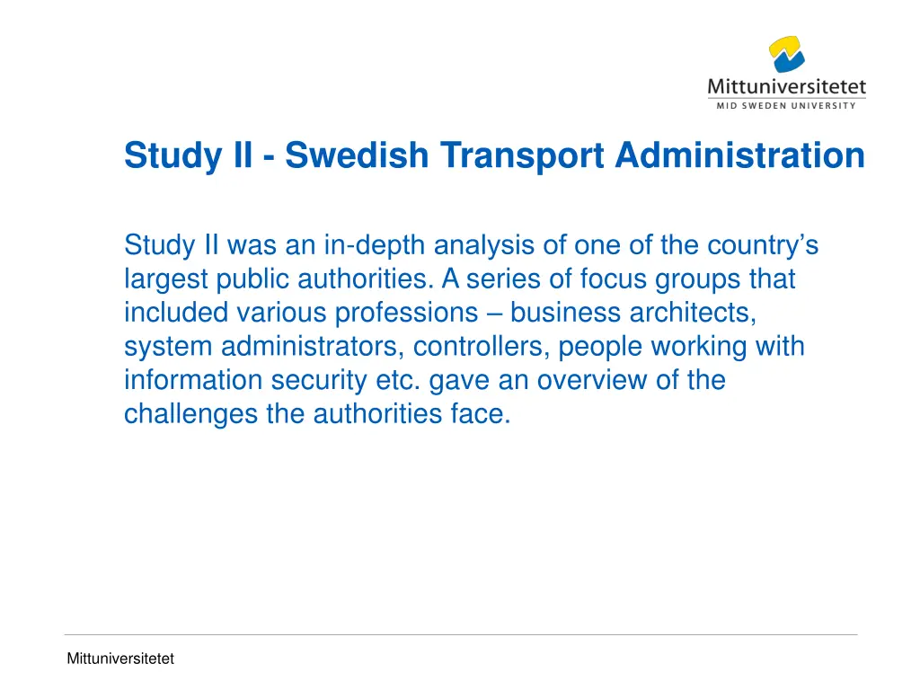 study ii swedish transport administration