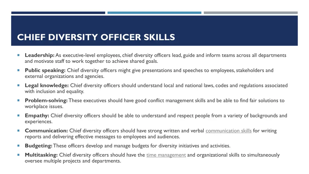 chief diversity officer skills