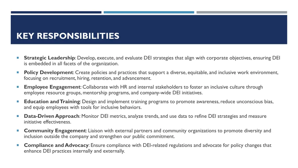 key responsibilities