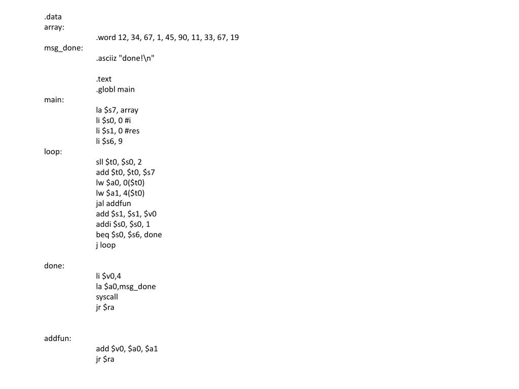 data array msg done main loop