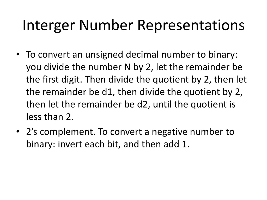 interger number representations