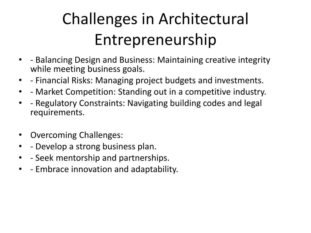 challenges in architectural entrepreneurship