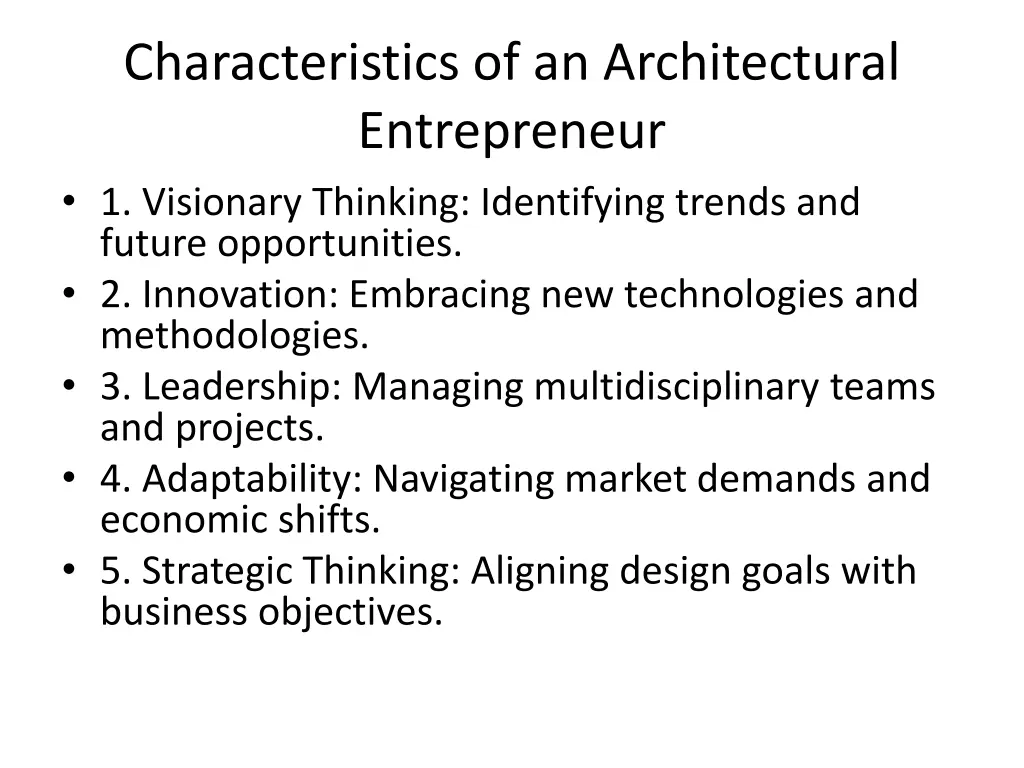 characteristics of an architectural entrepreneur