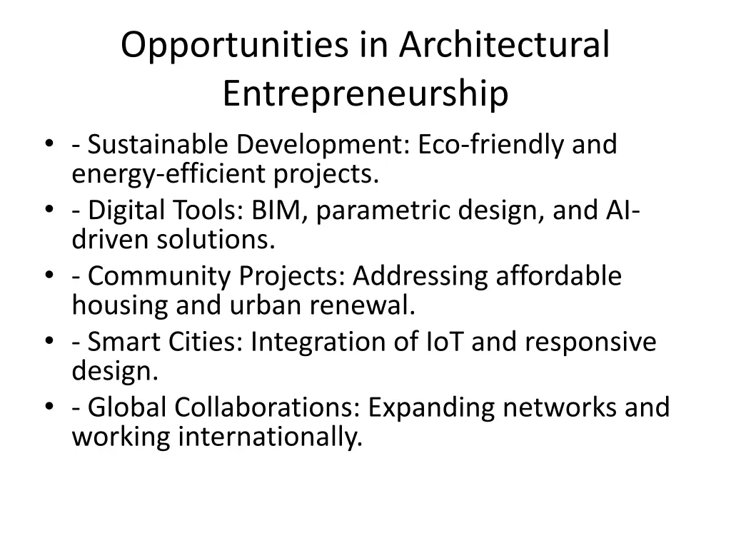 opportunities in architectural entrepreneurship