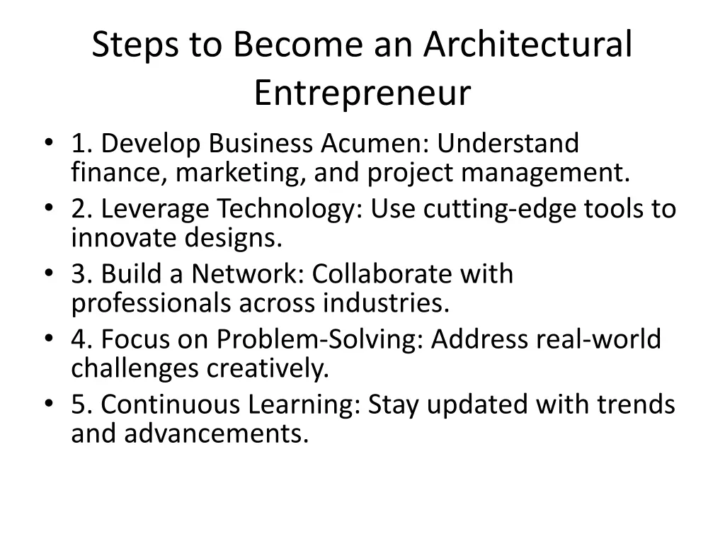steps to become an architectural entrepreneur