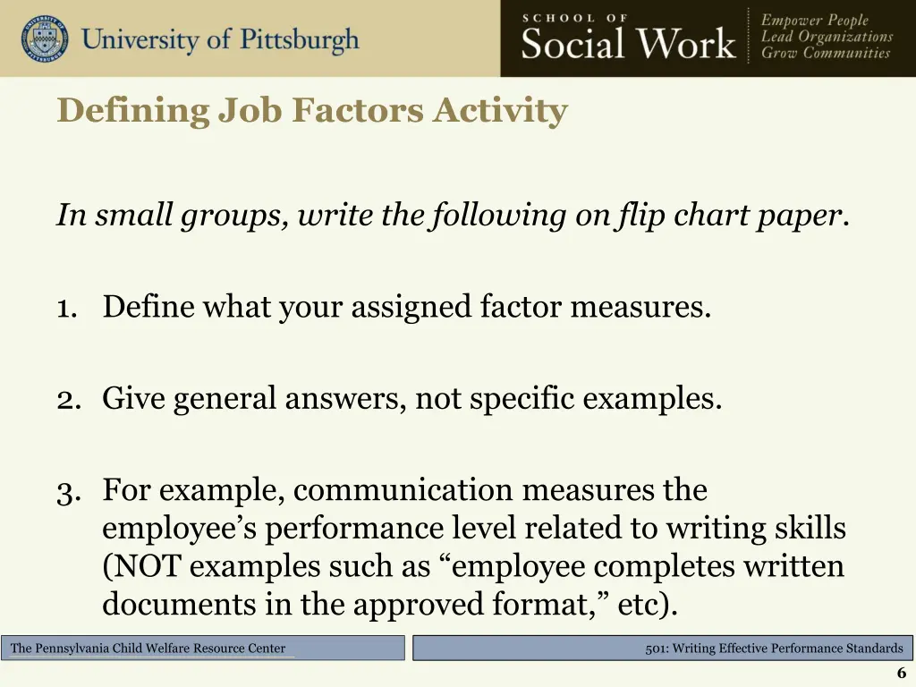 defining job factors activity