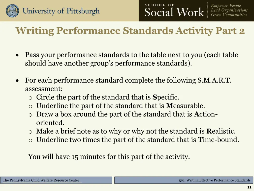 writing performance standards activity part 2