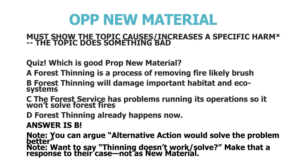 opp new material must show the topic causes