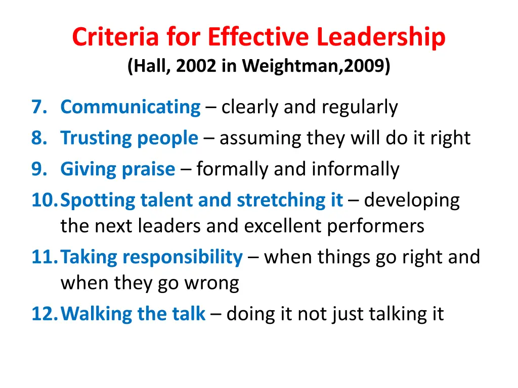 criteria for effective leadership hall 2002 1