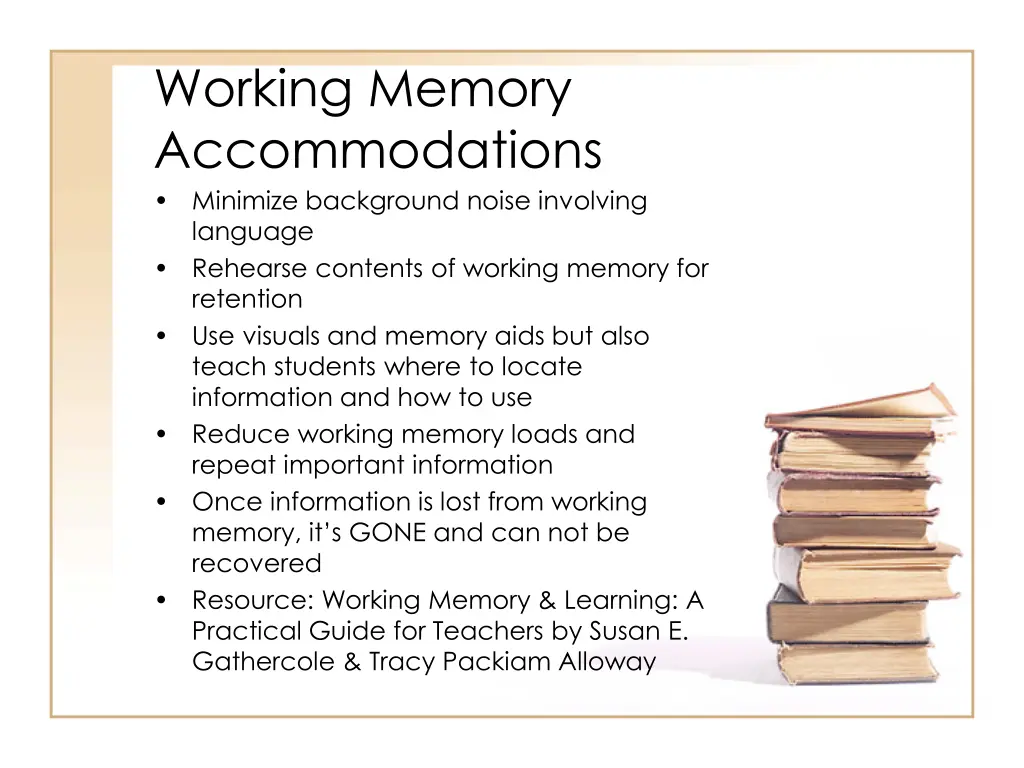 working memory accommodations minimize background