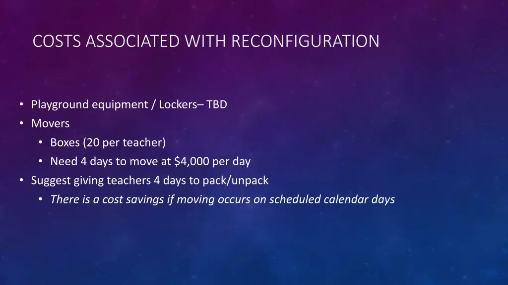 costs associated with reconfiguration