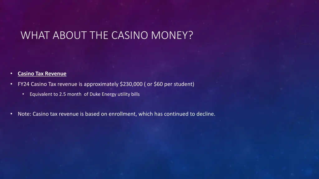 what about the casino money