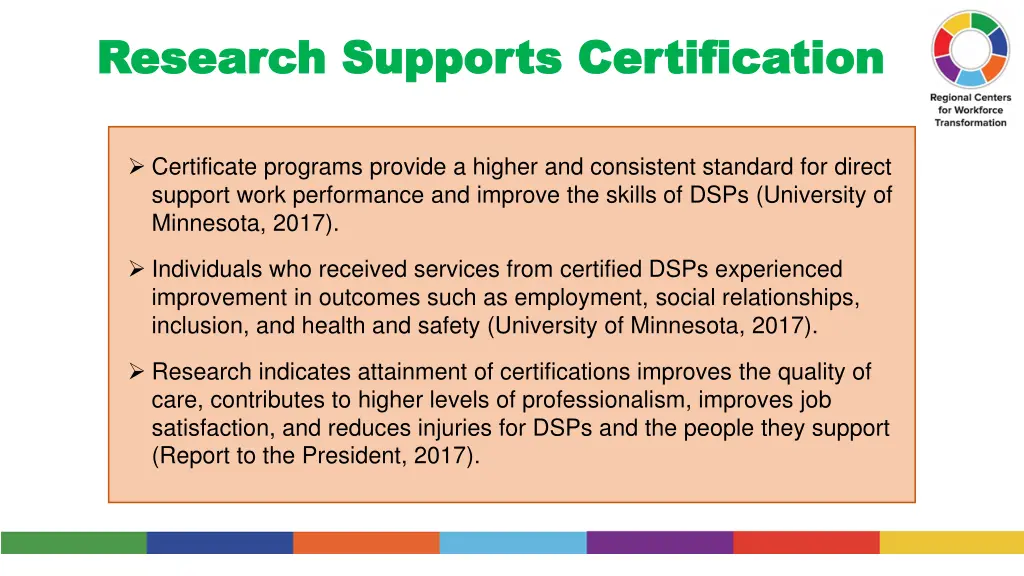 research supports certification research supports