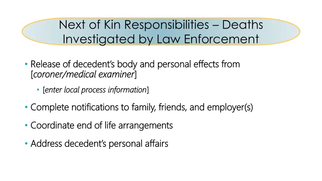 next of kin responsibilities deaths investigated