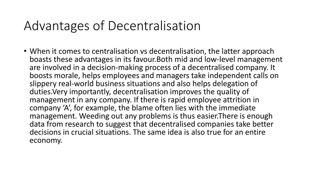 advantages of decentralisation