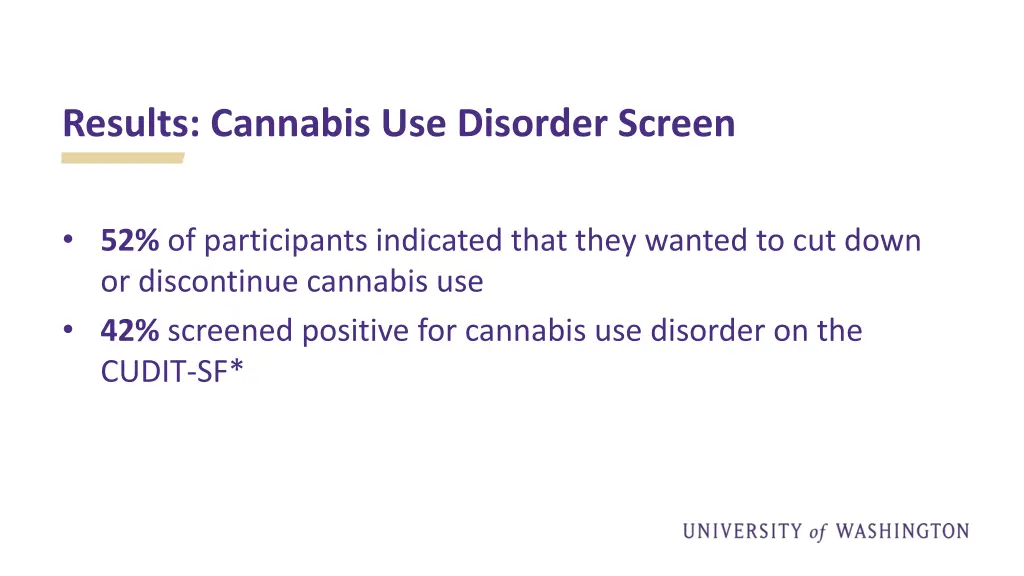 results cannabis use disorder screen