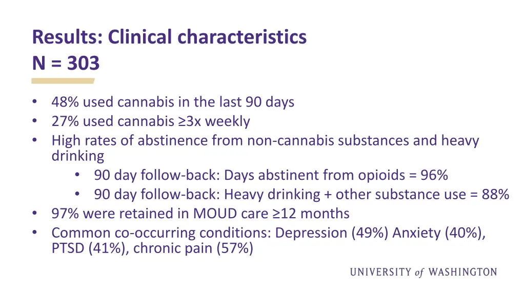 results clinical characteristics n 303