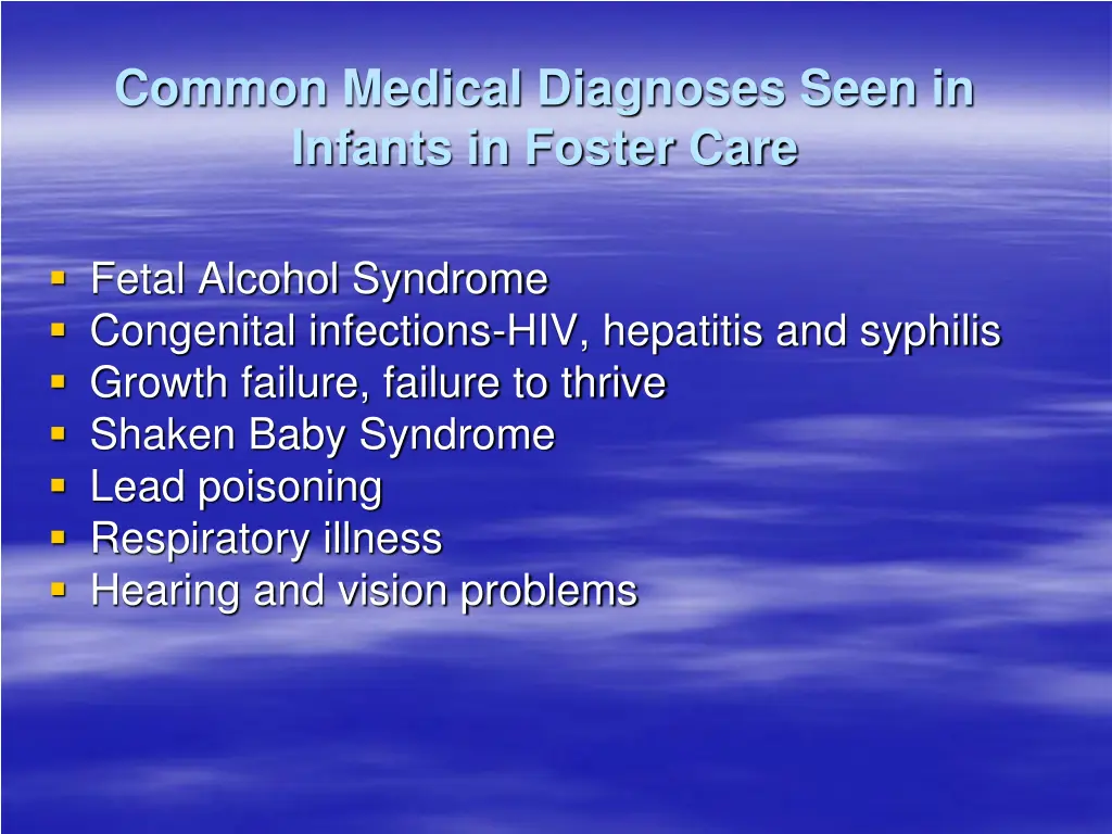 common medical diagnoses seen in infants