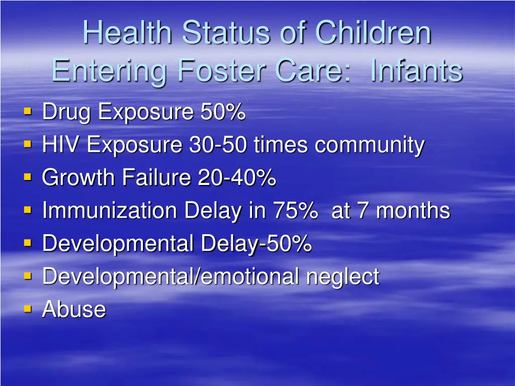 health status of children entering foster care