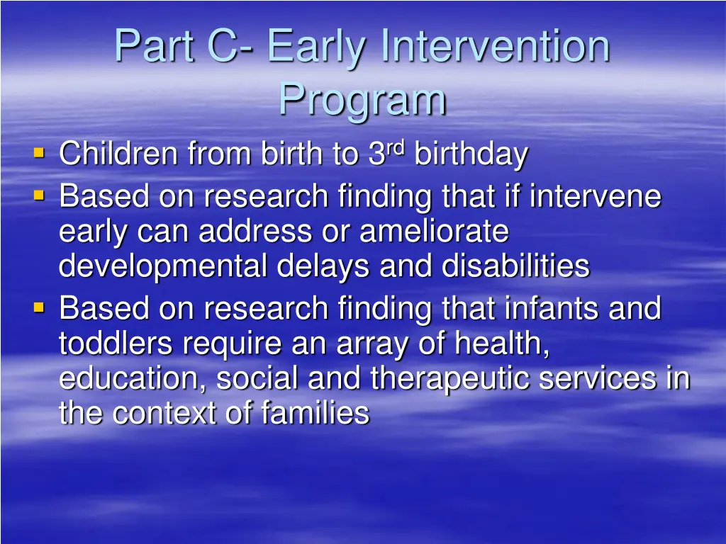 part c early intervention program children from