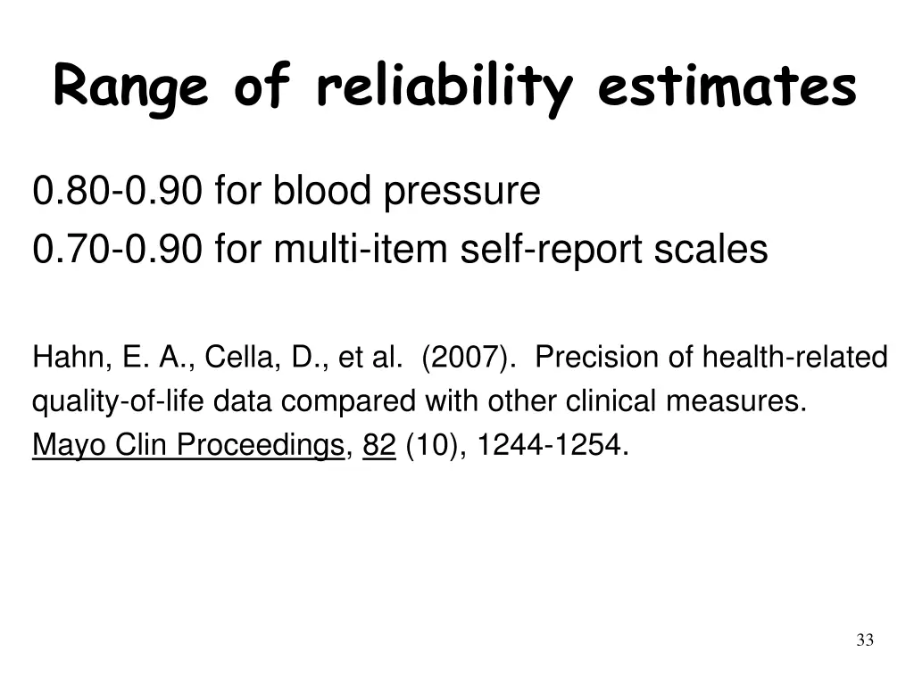 range of reliability estimates