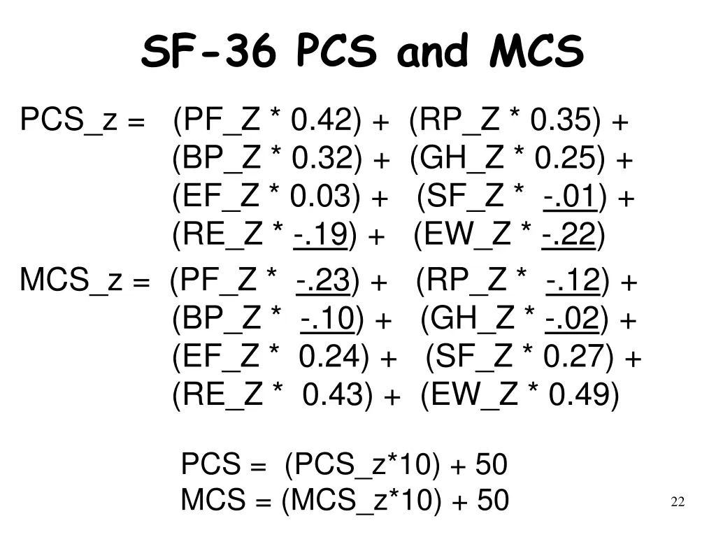 sf 36 pcs and mcs