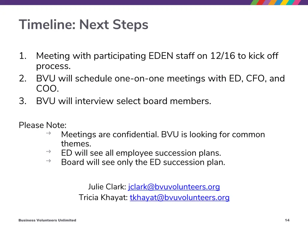 timeline next steps