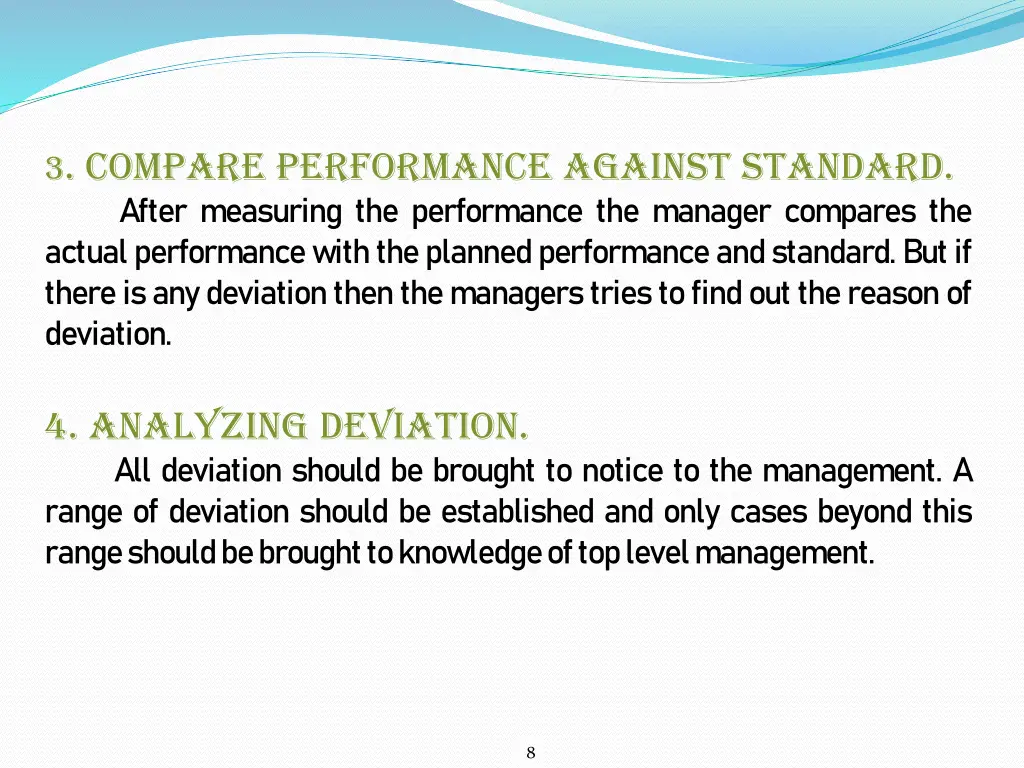 3 compare performance against standard after